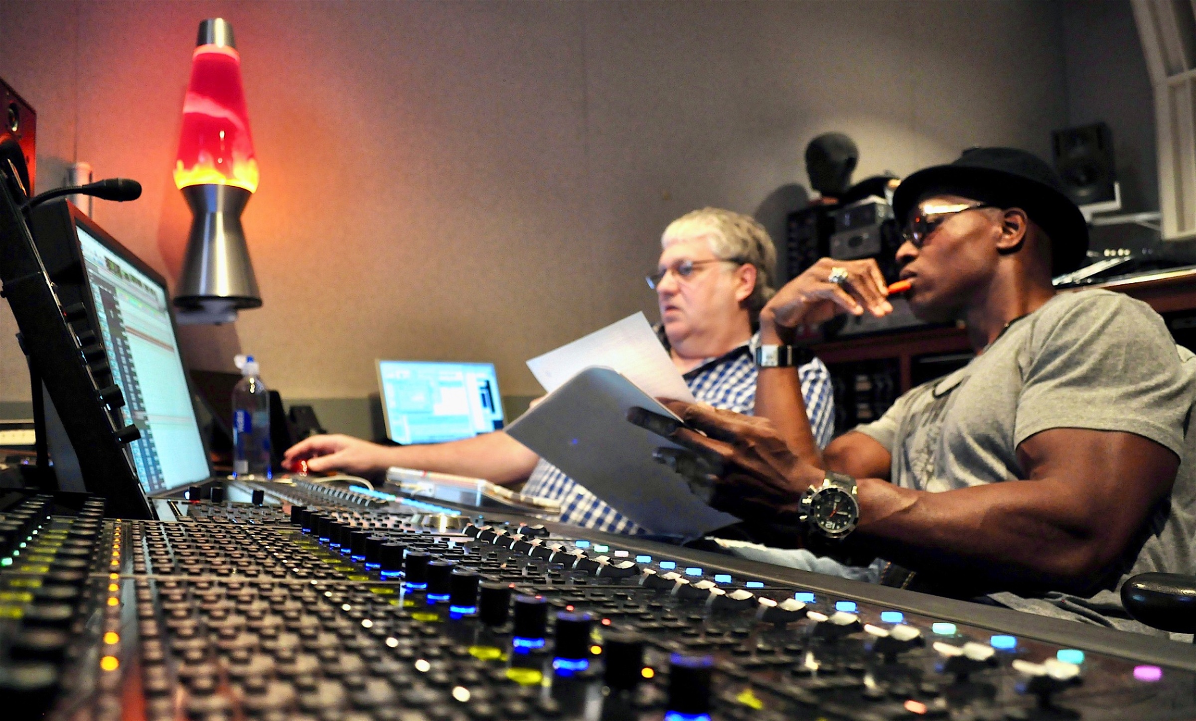 Lawrence Beamen at a recording console